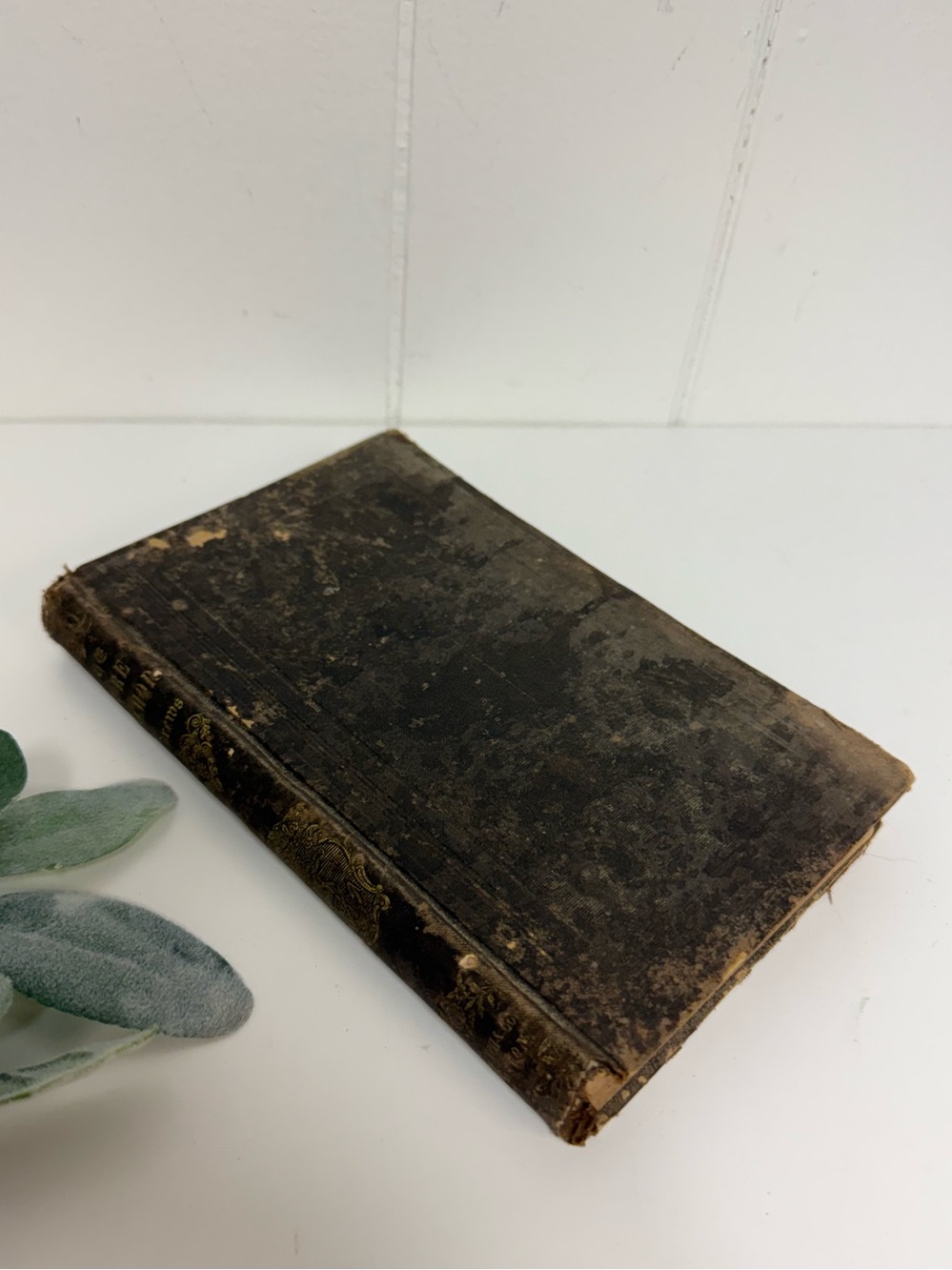 Antique 1850s Hardcover Brown Religious Text Textured Rich Rustic Home Styling